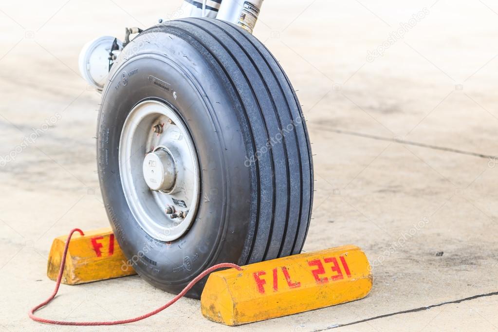 Airplane wheel close up