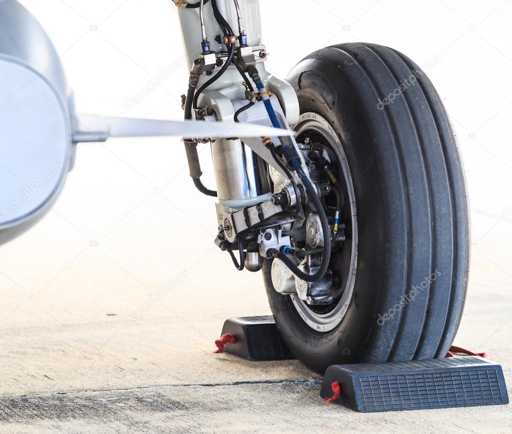 Airplane wheel close up