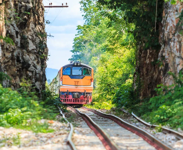 Tåg kör på järnväg — Stockfoto