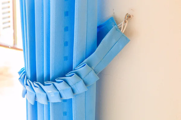 Blue window curtain — Stock Photo, Image