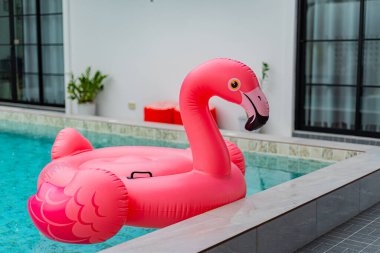 Güzel, pembe bir kuğu ya da kaz şeklinde bir yüzme yüzüğü..