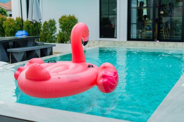 Güzel, pembe bir kuğu ya da kaz şeklinde bir yüzme yüzüğü..