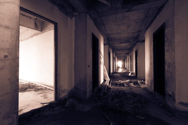 Abandoned discarded building, corridor