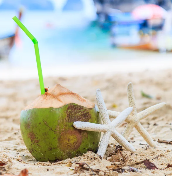 Kokos met starfish in Thailand — Stockfoto