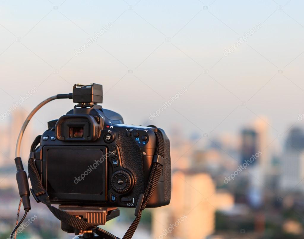 Digital camera over city view