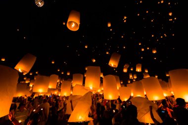 Floating lanterns at Chiang Mai clipart