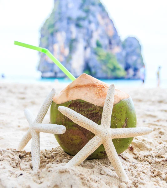 Boisson à la noix de coco avec étoile de mer — Photo