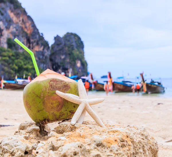 Coconut drink with starfish — Stock Photo, Image