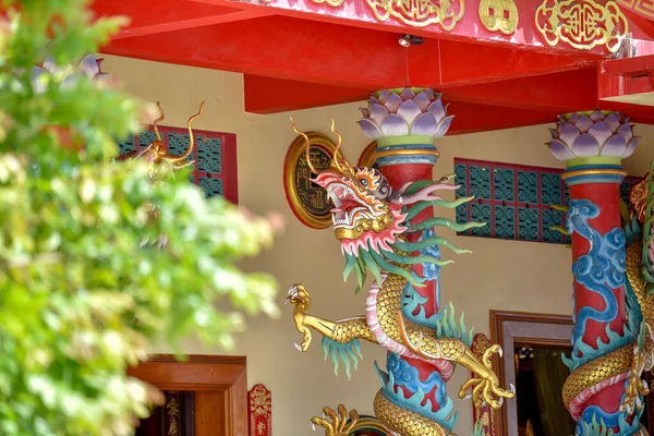 A dragon statue in a Chinese traditional art shrine