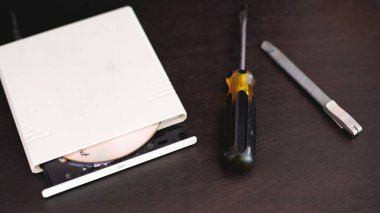 CD ROM tornavida, kesiciler, bilgisayar tamir ekipmanları.