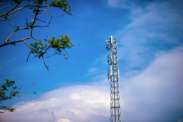 Telephone Poles High Background Beautiful Sky — ストック写真