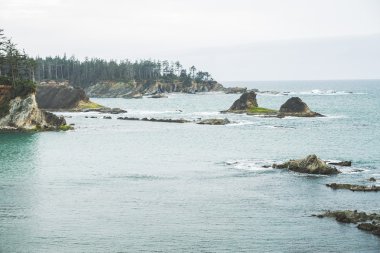 Güzel görünümünden rock Pasifik Okyanusu üzerinde.