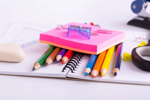 stock image School supplies isolated on white background.