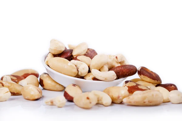 Brazil nuts and cashew on white background — Stock Photo, Image