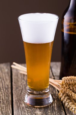 Bira şişesiyle bir cam ve Başak