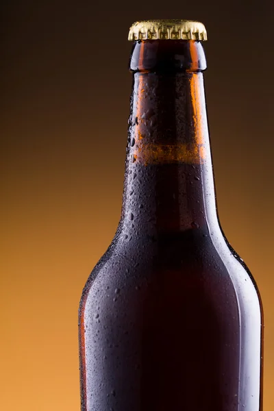 Beer bottle in golden background. — Stock Photo, Image