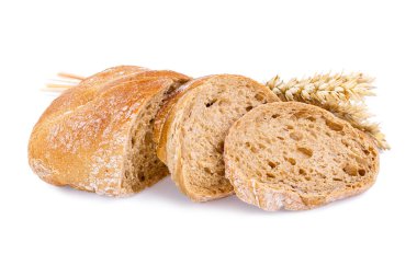 Beyaz bir arka plan üzerinde buğday ile lezzetli ekmek.