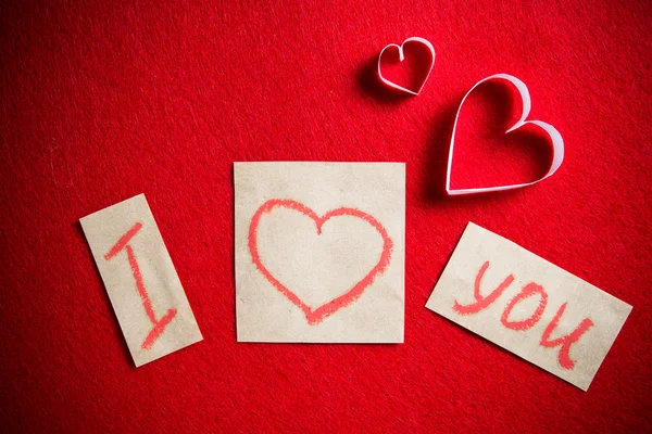 I love you message handwritten with lipstick on red background. — Stock Photo, Image