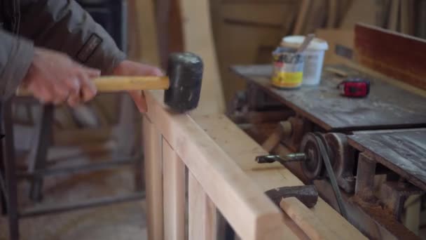 Меблева Фабрика Виробництво Виробів Дерева Виготовлення Меблів Ручної Роботи Ремісник — стокове відео