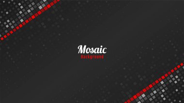 Kırmızı ve Gri Kareler Mozaik Şekiller Siyah Vektör Arkaplan Tasarımı