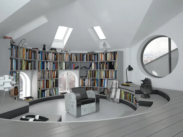 Interiör av böjda Modern Home Office eller bibliotek — Stockfoto