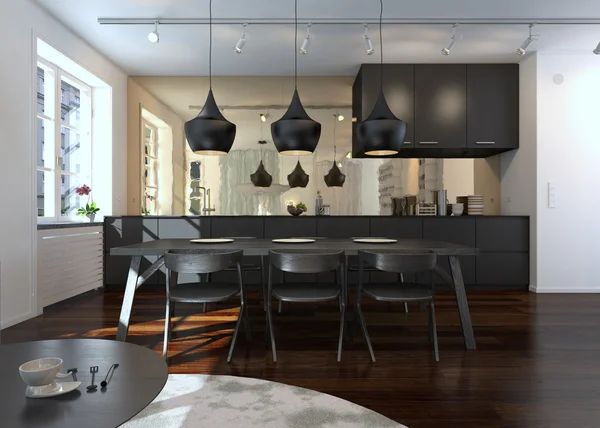 Interieur van moderne eetkamer en keuken — Stockfoto