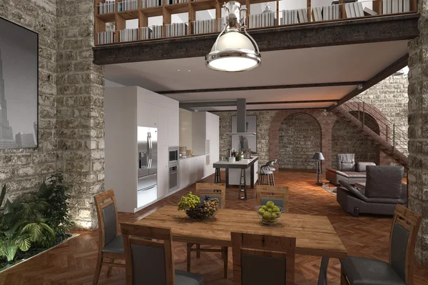 Büyük açık plan oturma alanı içinde modern bir ev