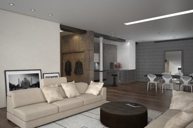 Modern açık plan oturma odası iç