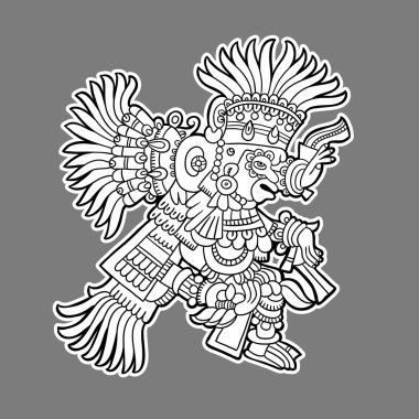 Maya person. Black and white graphic image of the Maya. Maya designs. Maya design elements. clipart