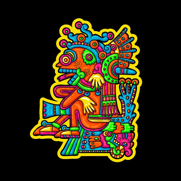 Person. Flyuro image of the Maya. Maya designs. Maya design elements. — Stock Vector