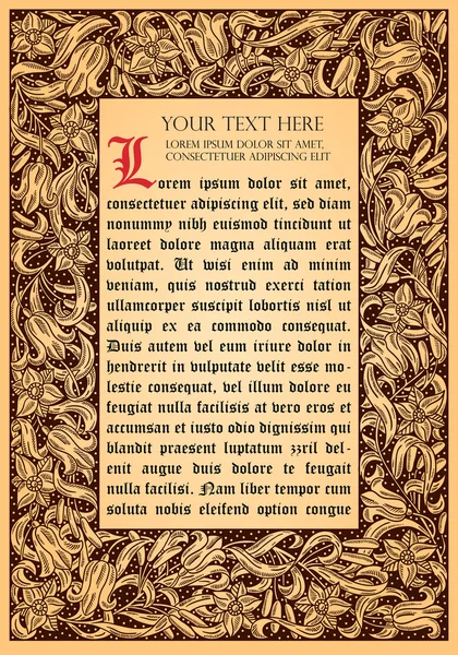 Masal çiçek çerçeve. Retro, vintage, Gotik tarzı. Vintage çerçeve çiçek, vektör retro arka plan ile. Hanedanlık armaları öğeleri güzelleşmek. Dekoratif çerçeve.