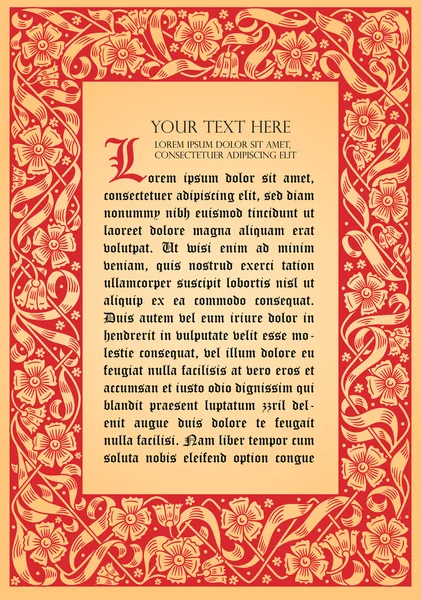 Masal çiçek çerçeve. Retro, vintage, Gotik tarzı. Vintage çerçeve çiçek, vektör retro arka plan ile. Hanedanlık armaları öğeleri güzelleşmek. Dekoratif çerçeve.