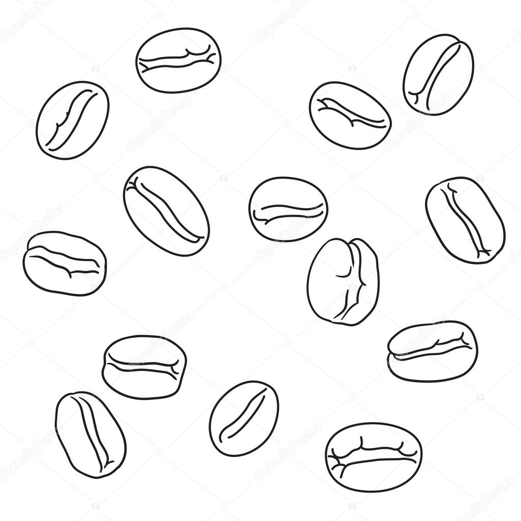 Set of coffee beans. Retro style. Outline. Isolated on whit background.