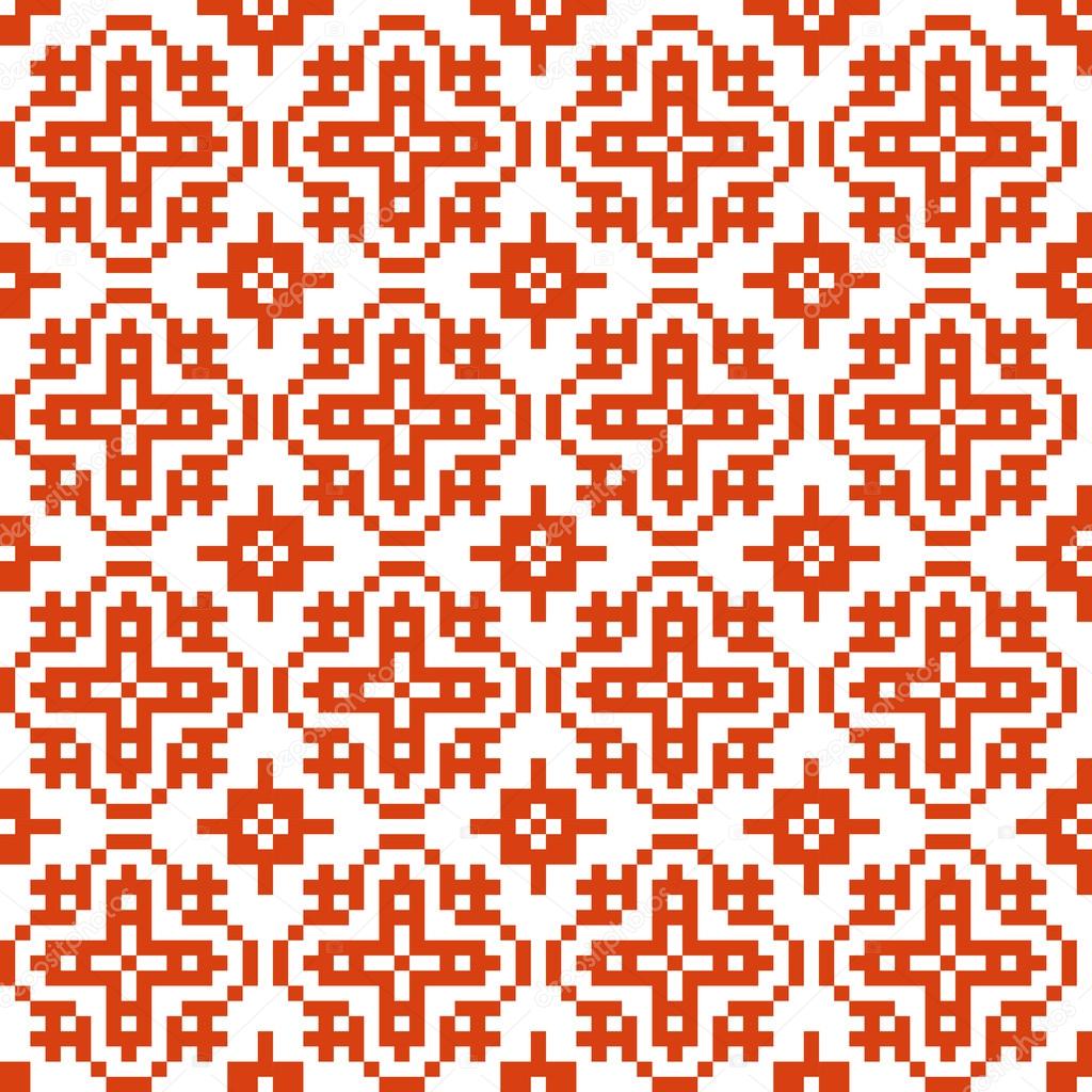 Seamless abstract geometric pattern. Traditional Ukrainian embroidery. Hipster background. Pixel art.