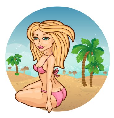 Mayo plaj avuç içi ile güzel kız.