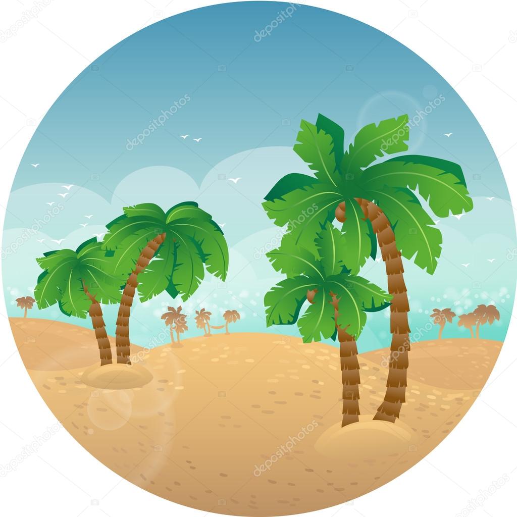Beach with palms.