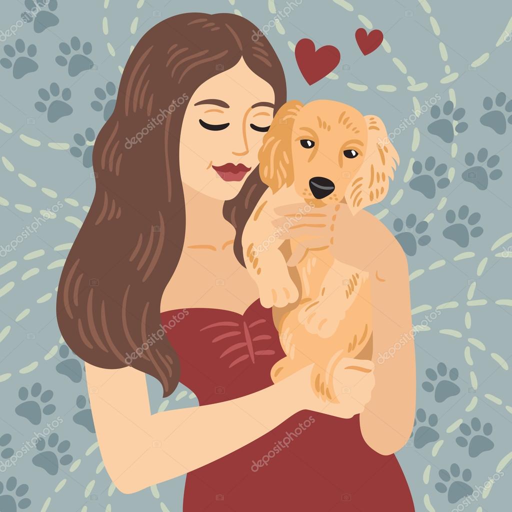 Young beautiful girl with a dog Stock Vector by ©KateVogel 86903762