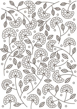 Satır doodle çiçek. Kart veya Tekstil için arka plan. Siyah beyaz resim.