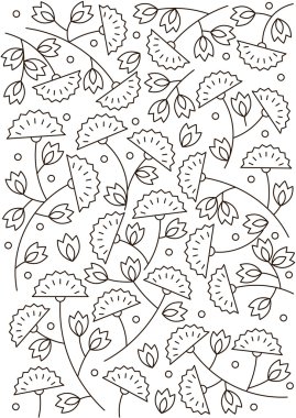 Satır doodle çiçek. Kart veya Tekstil için arka plan. Siyah beyaz resim.