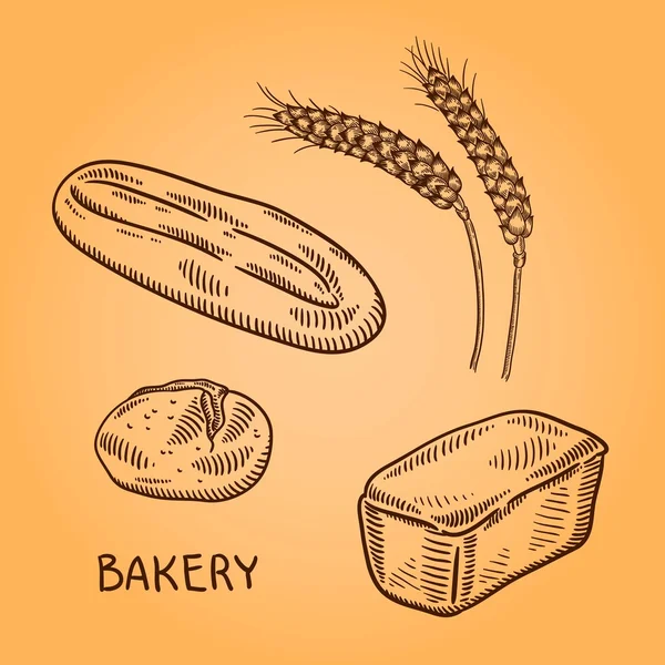 Conjunto de ilustração de padaria. Gravura estilo retro. Doodle desenhado à mão . — Vetor de Stock
