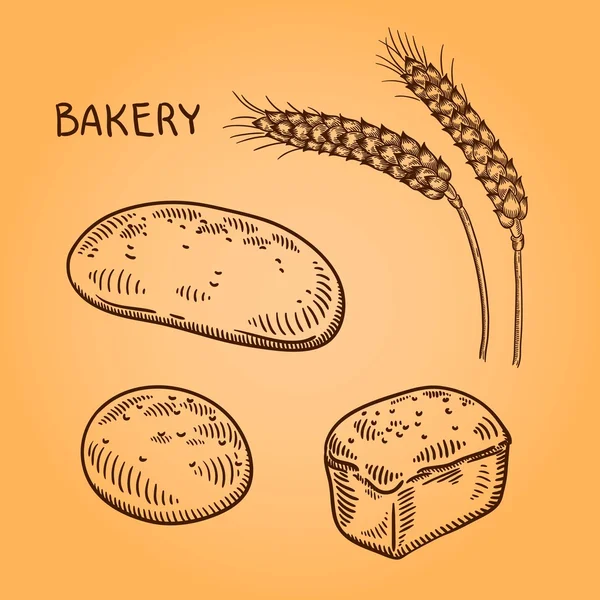 Reihe von Bäckereiillustrationen. Gravur im Retro-Stil. Handgezeichnetes Doodle. — Stockvektor