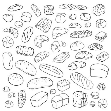 Fırıncılık illüstrasyon kümesi. Çizgi stili. Elle çizilmiş doodle.