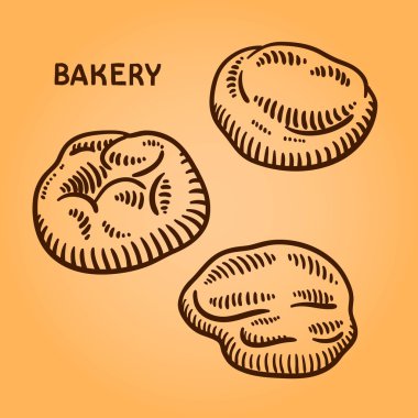 Fırıncılık illüstrasyon kümesi. Oyma retro tarzı. Elle çizilmiş doodle.