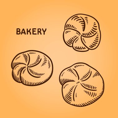 Fırıncılık illüstrasyon kümesi. Oyma retro tarzı. Elle çizilmiş doodle.