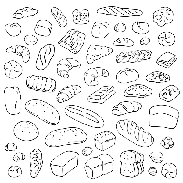 Ensemble d'illustration de boulangerie. Style ligne. Doodle dessiné à la main . — Image vectorielle