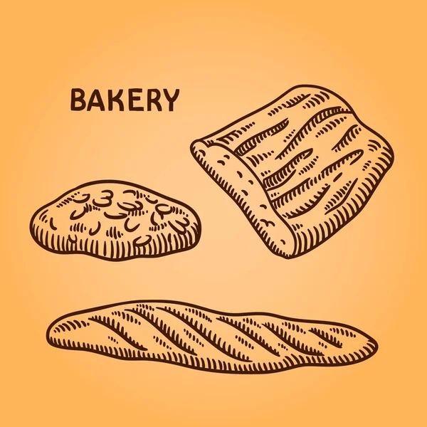 Set van bakkerij illustratie. Gravure retro stijl. Hand getrokken doodle. — Stockvector