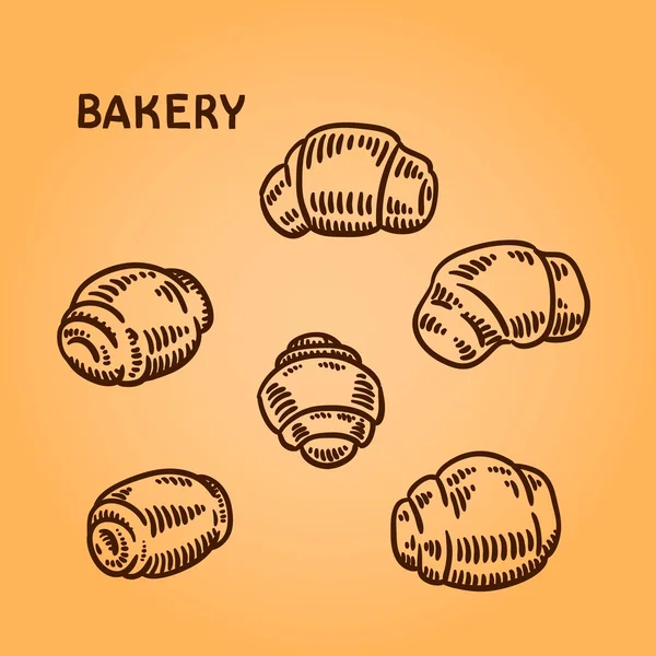 Set of bakery illustration. Engraving retro style. Hand drawn doodle. — Stock Vector