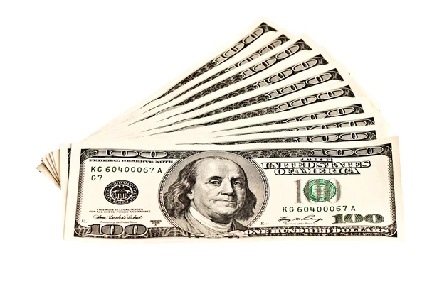 Un mucchio di banconote da 100 dollari isolate su bianco — Foto Stock