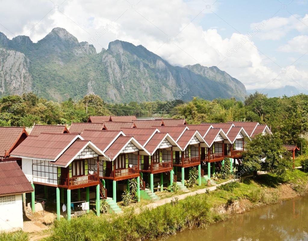 Vang Vieng, Laos: beautiful view of mountains and Nam Song river