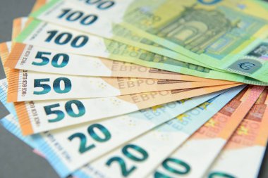 Avrupa 'ya yakın çekim. Para makrosu. Nakit. Avrupa para birimi. 